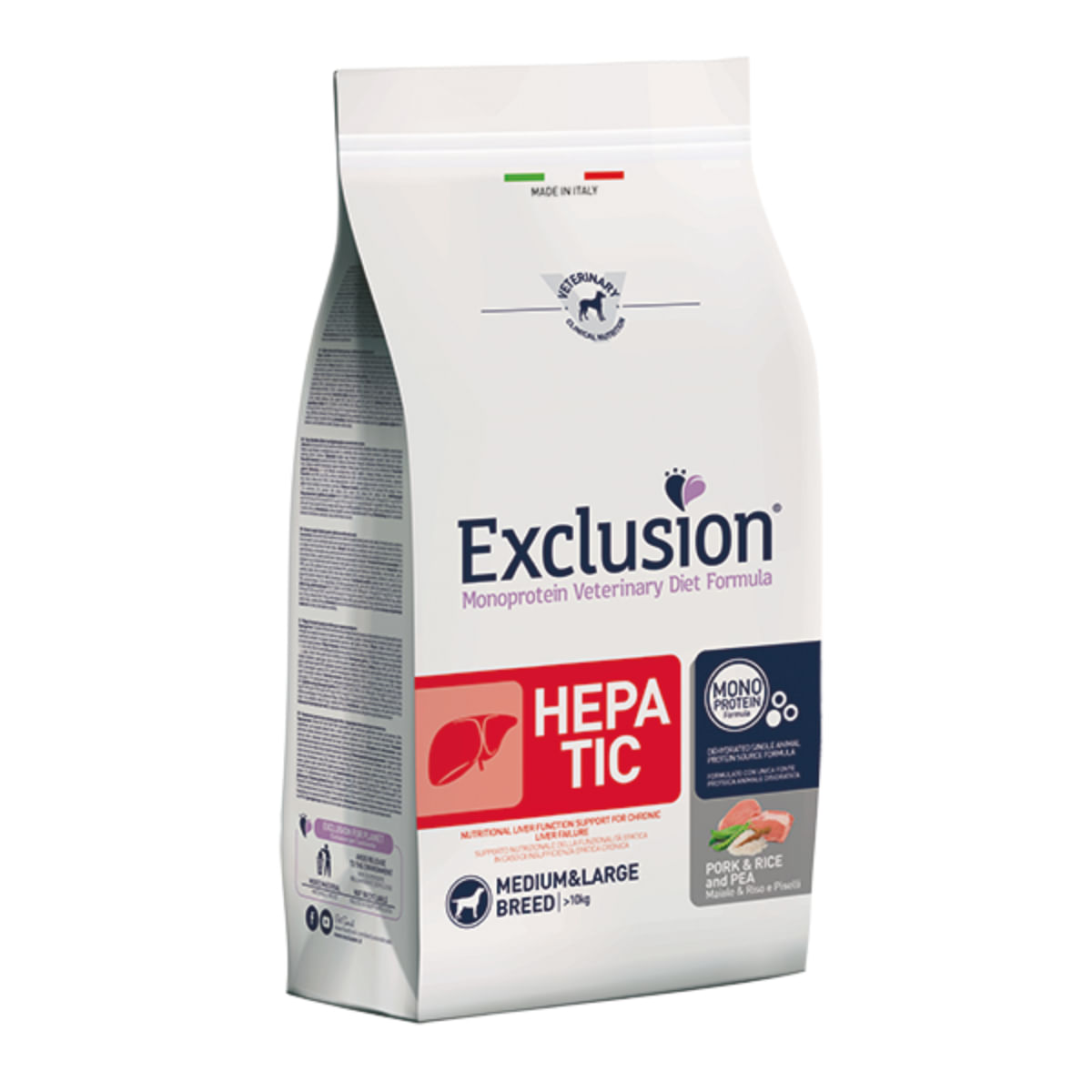EXCLUSION Monoprotein VD Hepatic Medium&Large, M-XL, Porc și Orez, dietă veterinară, hrană uscată câini, sistem hepatic, 12kg - poza 1
