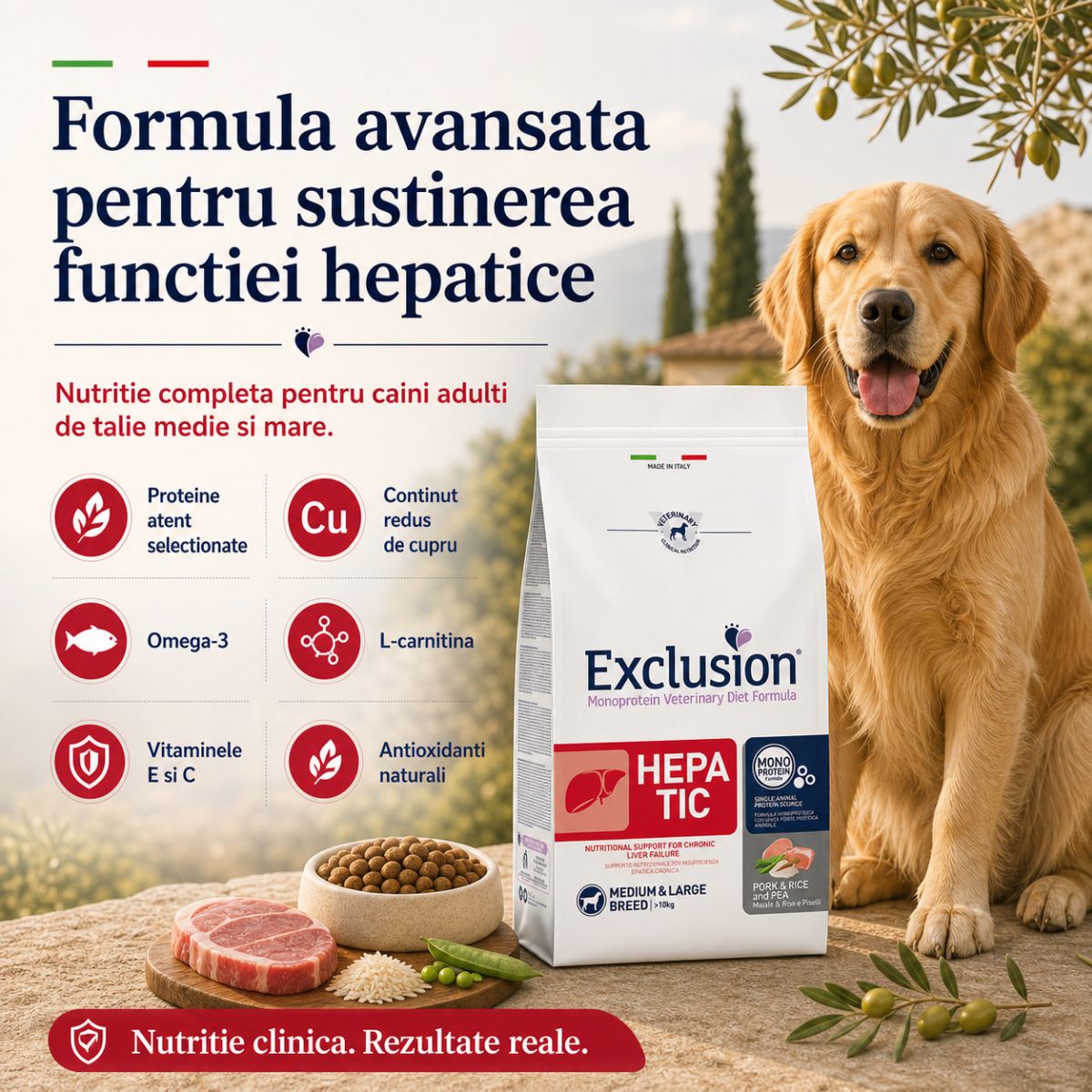 EXCLUSION Monoprotein VD Hepatic Medium&Large, M-XL, Porc și Orez, dietă veterinară, hrană uscată câini, sistem hepatic, 12kg - poza 3