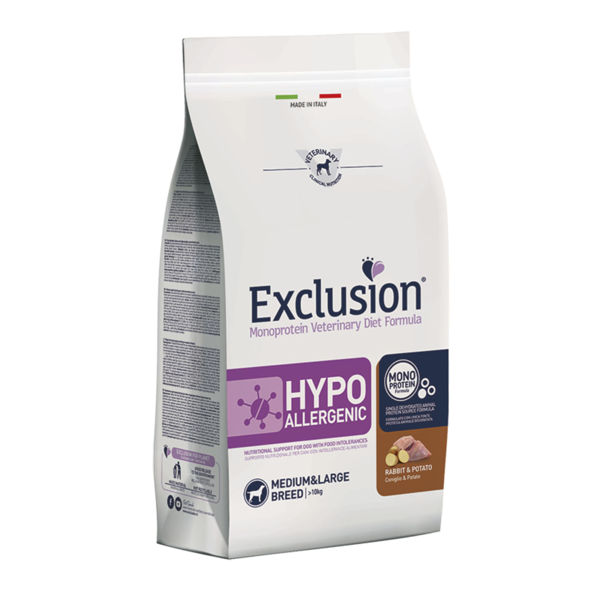 EXCLUSION Monoprotein VD Hypoallergenic Medium&Large, M-XL, Iepure și Cartofi, dietă veterinară, hrană uscată fără cereale câini, alergii, 12kg - poza 1