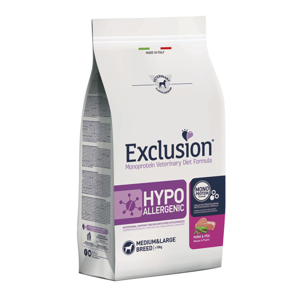 EXCLUSION Monoprotein VD Hypoallergenic Medium&Large, M-XL, Porc și Mazăre, dietă veterinară, hrană uscată fără cereale câini, alergii, 12kg - poza 1