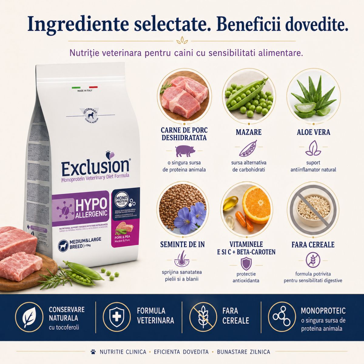 EXCLUSION Monoprotein VD Hypoallergenic Medium&Large, M-XL, Porc și Mazăre, dietă veterinară, hrană uscată fără cereale câini, alergii, 12kg - poza 5