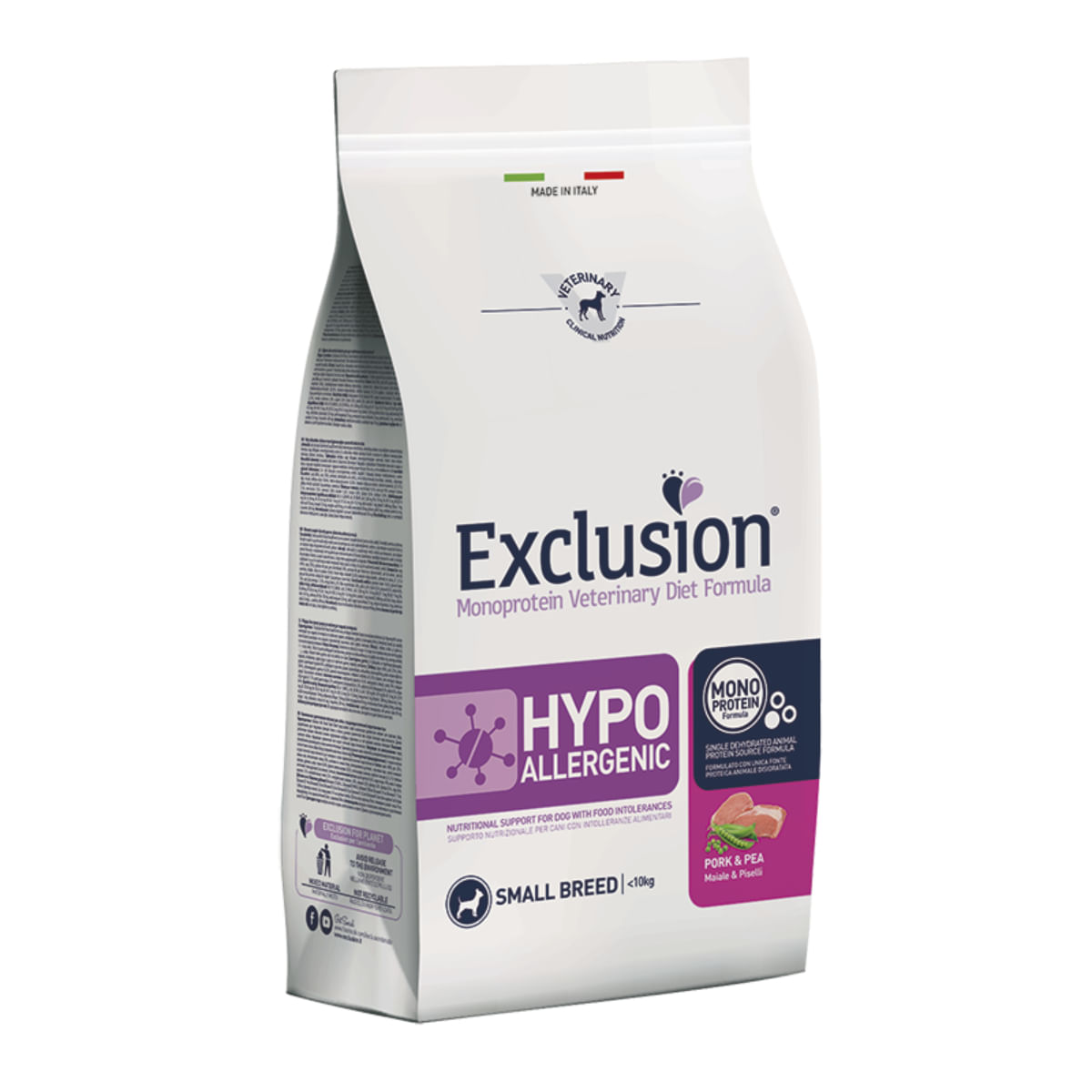 EXCLUSION Monoprotein VD Hypoallergenic Small, XS-S, Porc și Mazăre, dietă veterinară, hrană uscată fără cereale câini, alergii, 2kg - poza 2