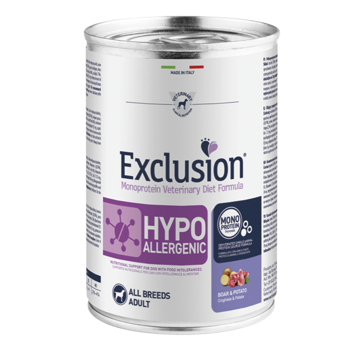 EXCLUSION Monoprotein VD Hypoallergenic, XS-XL, Mistreț Cartofi, dietă veterinară, conservă hrană umedă fără cereale câini, alergii, (pate), 400g - poza 2