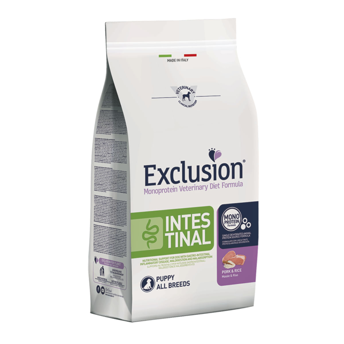 EXCLUSION Monoprotein VD Intestinal Puppy, XS-XL, Porc și Orez, dietă veterinară, hrană uscată câini junior, sistem digestiv, 12kg - poza 1