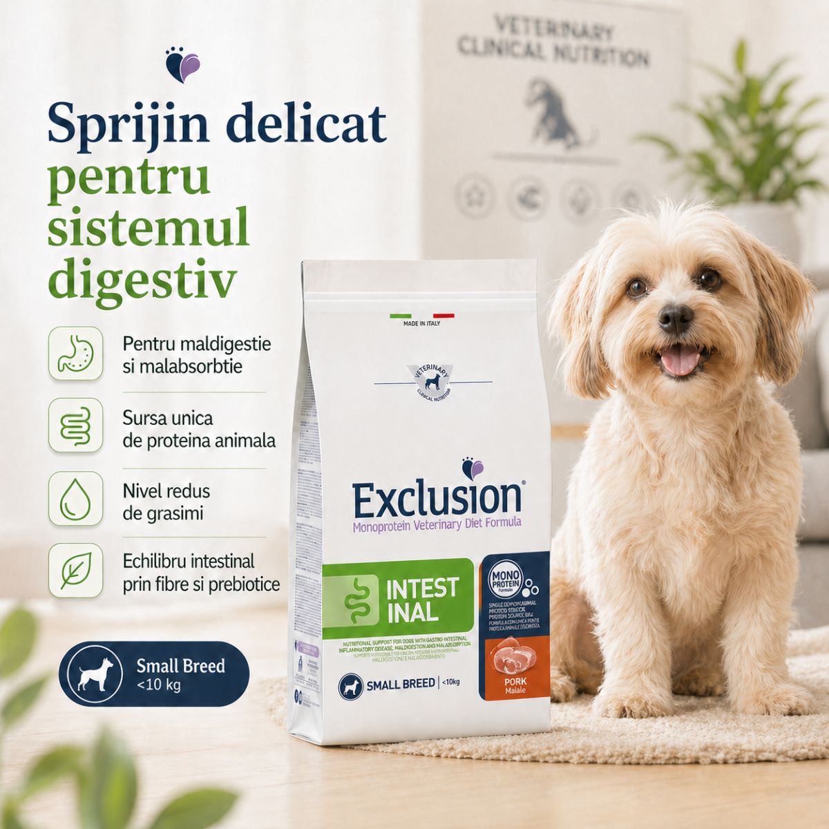 EXCLUSION Monoprotein VD Intestinal Small, XS-S, Porc și Orez, dietă veterinară, hrană uscată câini, sistem digestiv, 2kg - poza 4