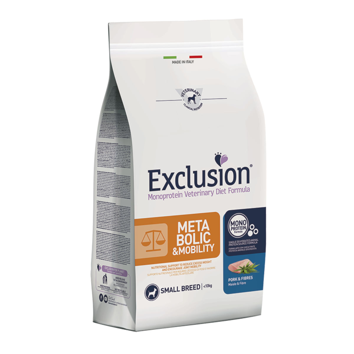 EXCLUSION Monoprotein VD Metabolic & Mobility Small, XS-S, Porc și Fibre, dietă veterinară, hrană uscată câini, obezitate, sistem articular, 2kg - poza 1