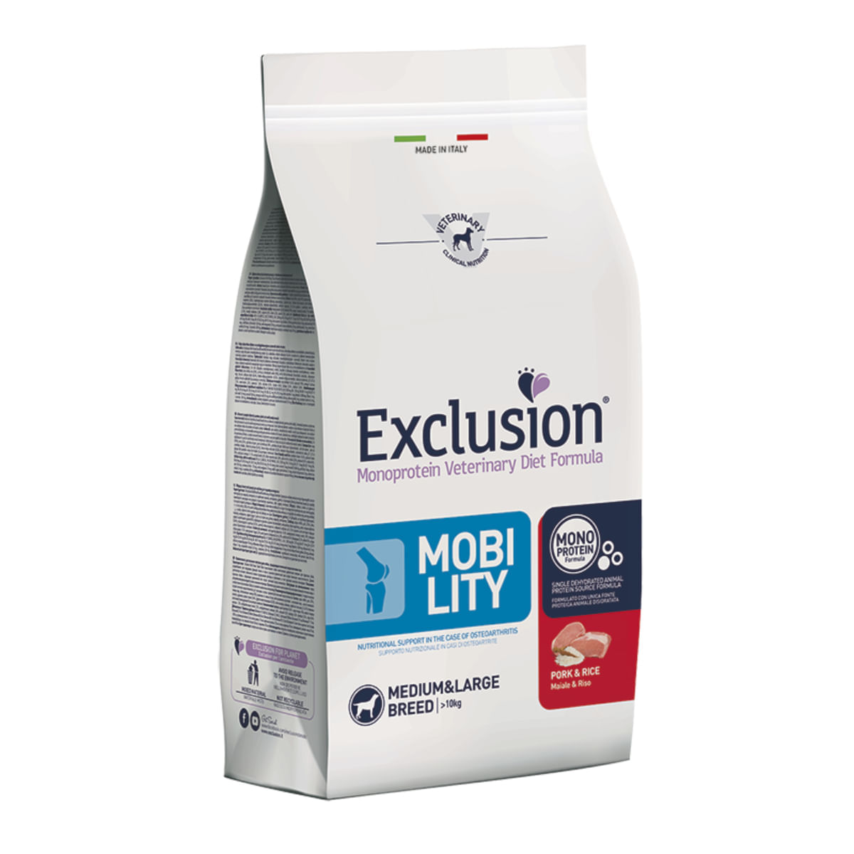 EXCLUSION Monoprotein VD Mobility Medium & Large, M-XL, Porc și Orez, dietă veterinară, hrană uscată câini, sistem articular, 12kg - poza 2