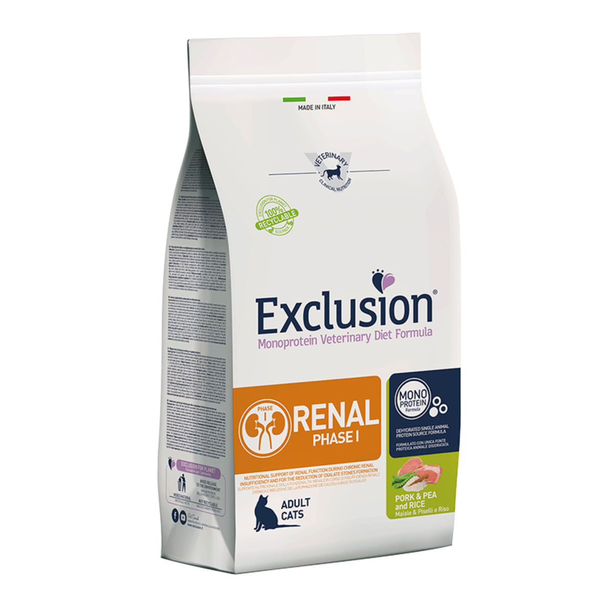 EXCLUSION Monoprotein VD Renal Phase 1, Porc și Orez, dietă veterinară, hrană uscată pisici, sistem renal, 1.5kg - poza 1