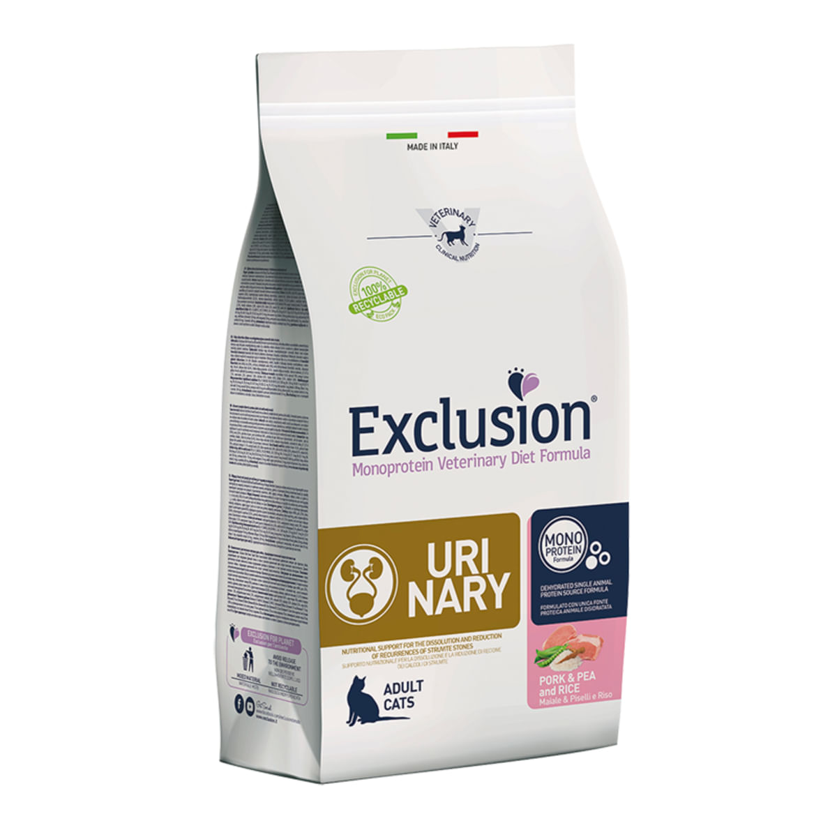 EXCLUSION Monoprotein VD Urinary, Porc și Mazăre, dietă veterinară, hrană uscată pisici, sistem urinar, 1.5kg - poza 1