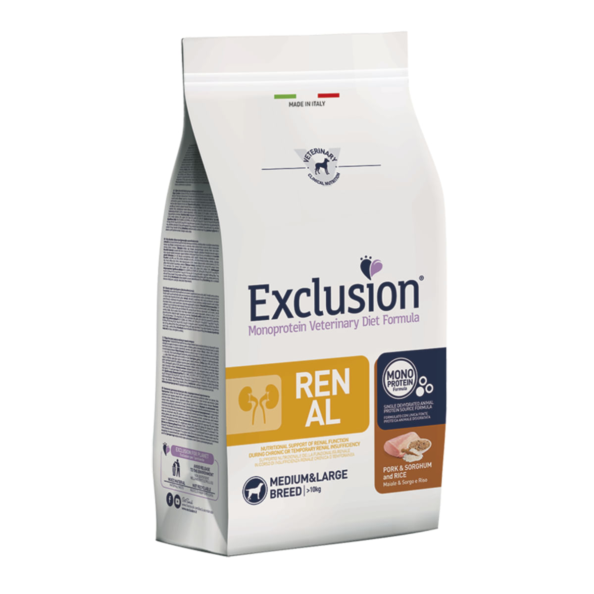 EXCLUSION Monoprotein Veterinary Diet Formula Renal, M-XL, Porc și Sorg, dietă veterinară, hrană uscată monoproteică câini, sistem renal, 12kg - poza 1