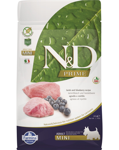 FARMINA N&D Adult Mini Lamb&Blueberry hrana uscata caini adulti de talie mica, miel si afine 800 g