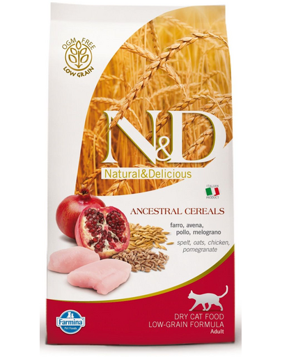FARMINA N&D low grain chicken & pomegrante adult cat 0.3 kg Hrana pentru pisica, cu pui si rodie