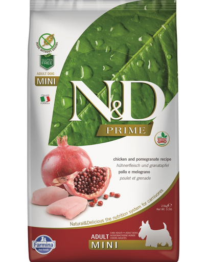 FARMINA N&D Prime Dog Adult Mini Hrana caini adulti talie mica, cu pui si rodie 2,5 kg