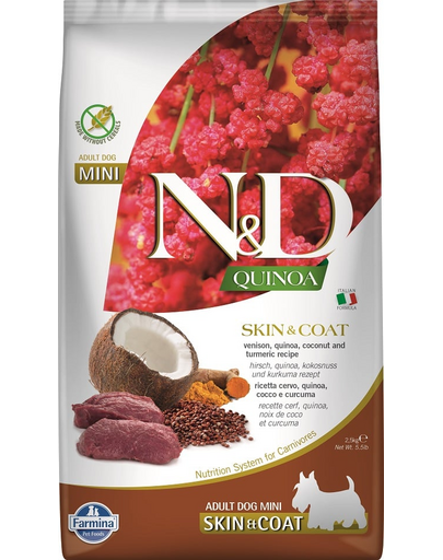 FARMINA N&D Quinoa Hrana dietetica pentru caini adulti talie mica, cu carne de vanat si nuca de cocos 2,5 kg