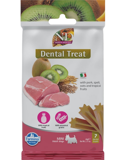 FARMINA N&D Tropical Selection Dental Treat Pork Mini 60 g baton dentar pentru caini de rase mici, cu porc