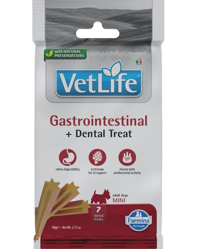 FARMINA Vet Life Dental Treat Gastrointestinal Mini 60 g Gustare dentara gastrointestinala pentru caini de rase mici