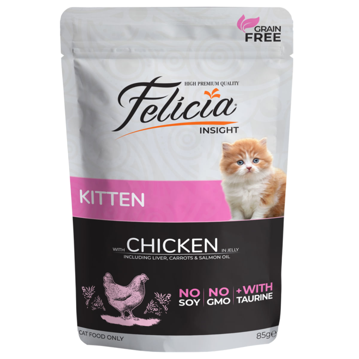 FELICIA Kitten, Pui și Ficat, plic hrană umedă fără cereale pisici junior, (în aspic), 85g