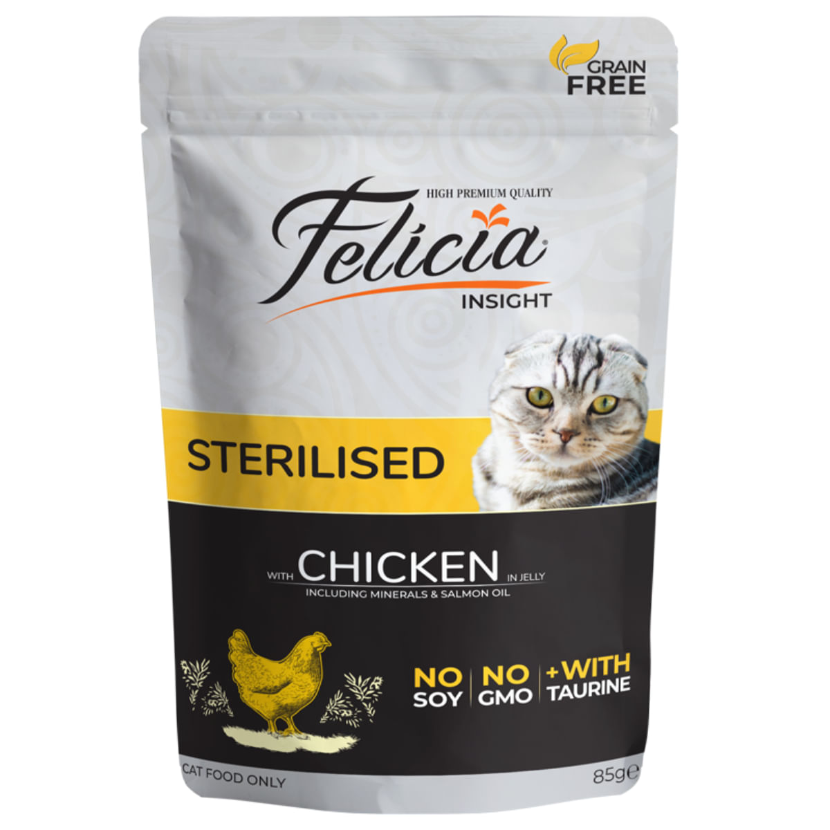 FELICIA Sterilised, Pui, plic hrană umedă fără cereale pisici sterilizate, (în aspic), 85g - poza 1