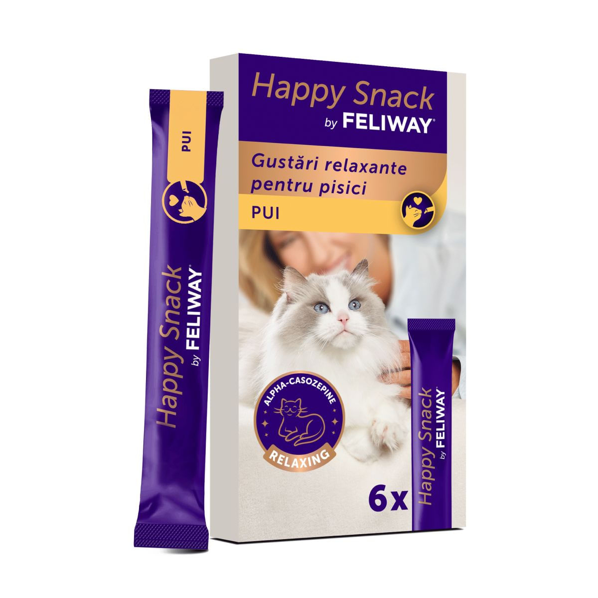 FELIWAY Happy Snack, Pui, plic recompense funcționale pisici, sistem nervos & calmante, (topping), 15g x 6buc - poza 1