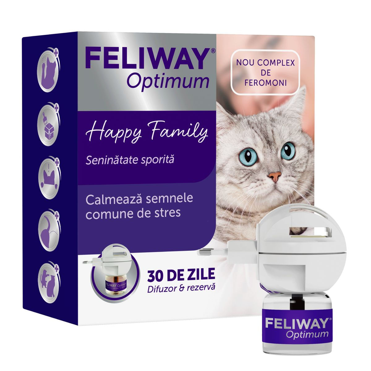 FELIWAY Optimum Diffuser și Rezervă, feromoni, sistem nervos & calmante pisici, 1buc + 48ml - poza 2