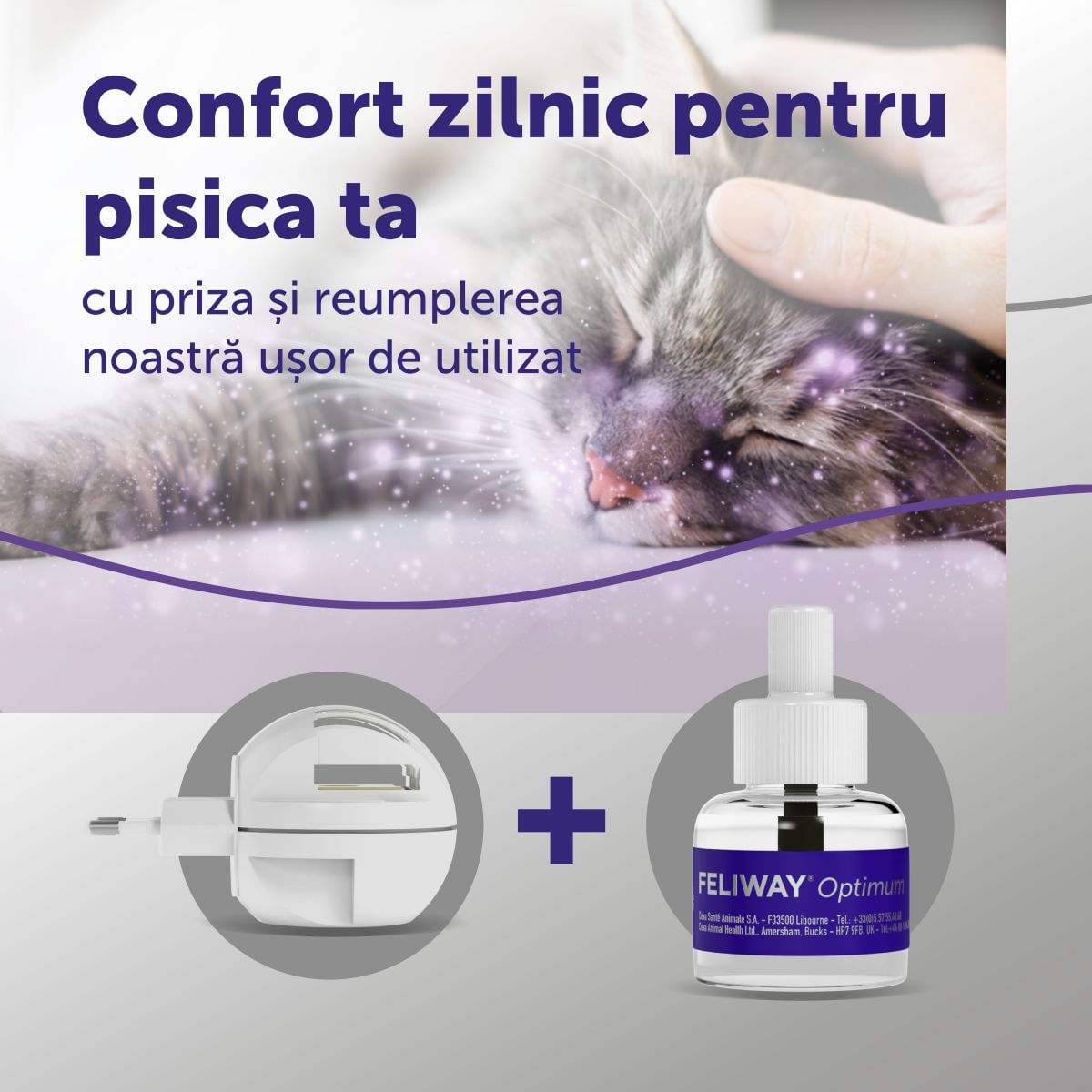FELIWAY Optimum Diffuser și Rezervă, feromoni, sistem nervos & calmante pisici, 1buc + 48ml - poza 4
