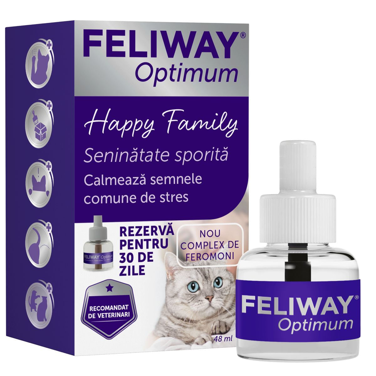 FELIWAY Optimum Rezervă diffuser, feromoni, sistem nervos & calmante pisici, 48ml - poza 1
