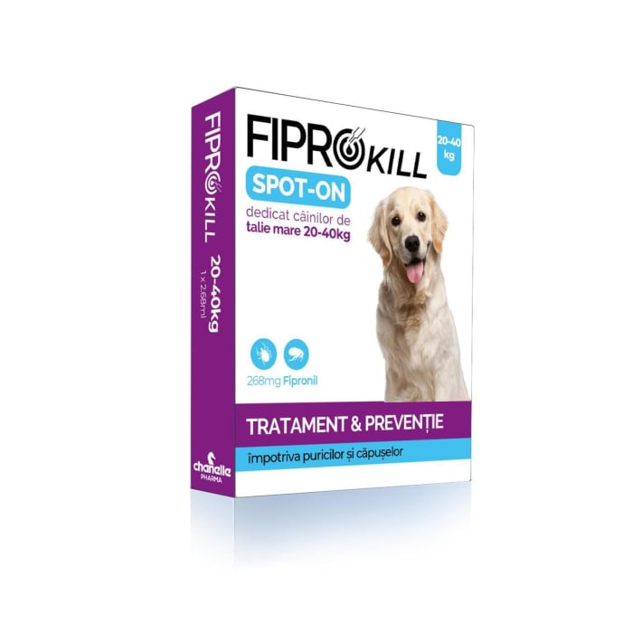 Fiprokill 268 mg Spot-On Caine 20-40 kg -3 Pipete Antiparazitare Cutie