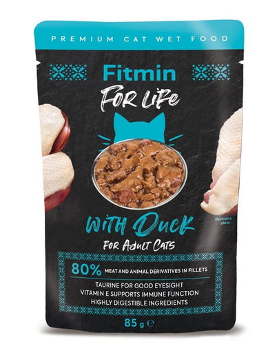 FITMIN For life Adult Duck 85g plic hrana pentru pisici, cu rata