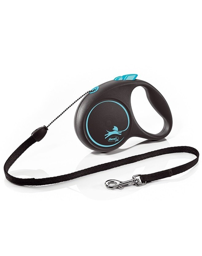 FLEXI Black Design lesa automata cu franghie pentru caini, negru cu albastru, marimea S, 5 m