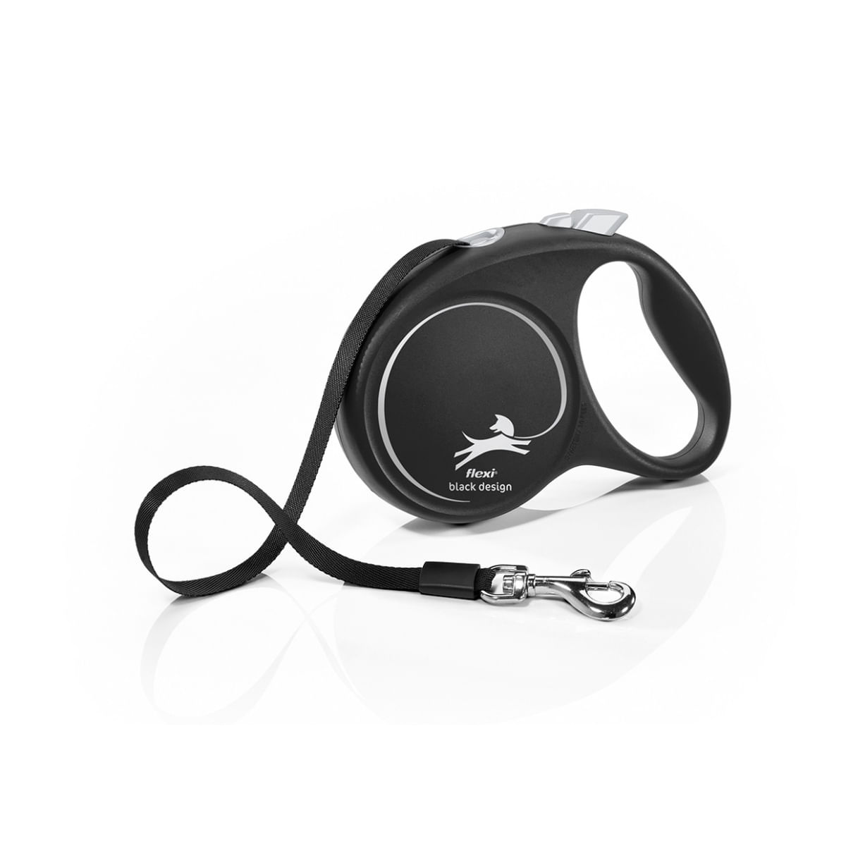 FLEXI Black Design, lesă bandă retractabilă câini, nylon, argintiu, M(25kg, 5m) - poza 2