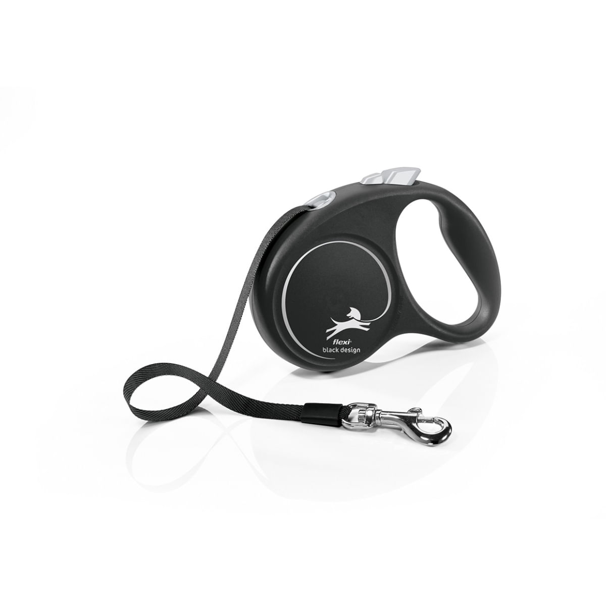 FLEXI Black Design, lesă bandă retractabilă câini, nylon, argintiu, S(15kg, 5m) - poza 1