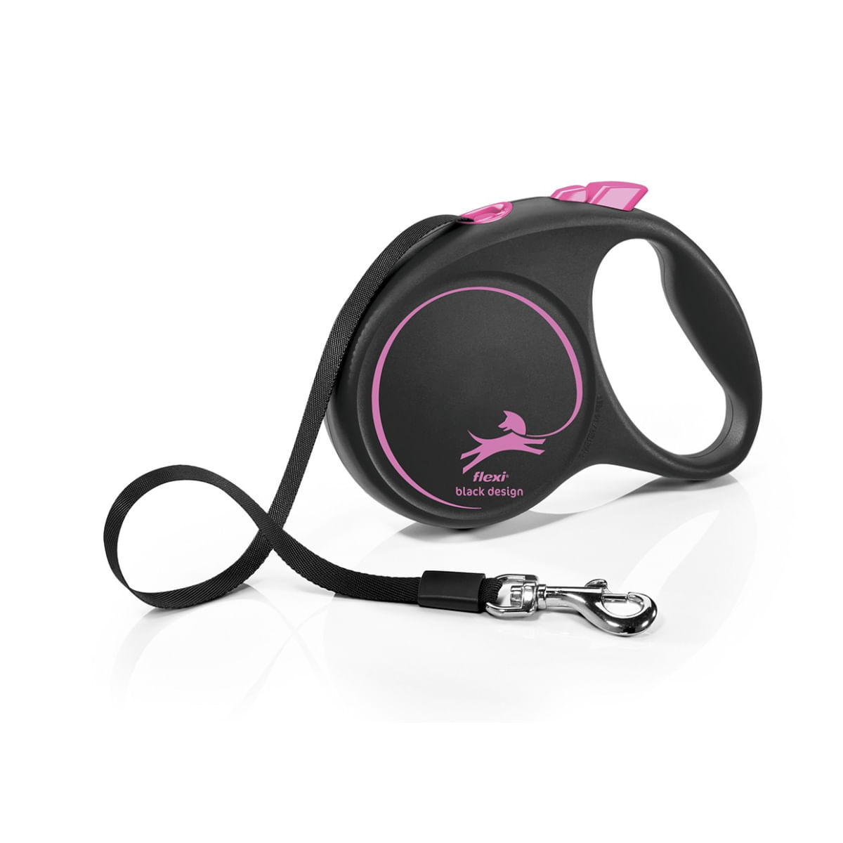FLEXI Black Design, lesă bandă retractabilă câini, nylon, roz, L(50kg, 5m)