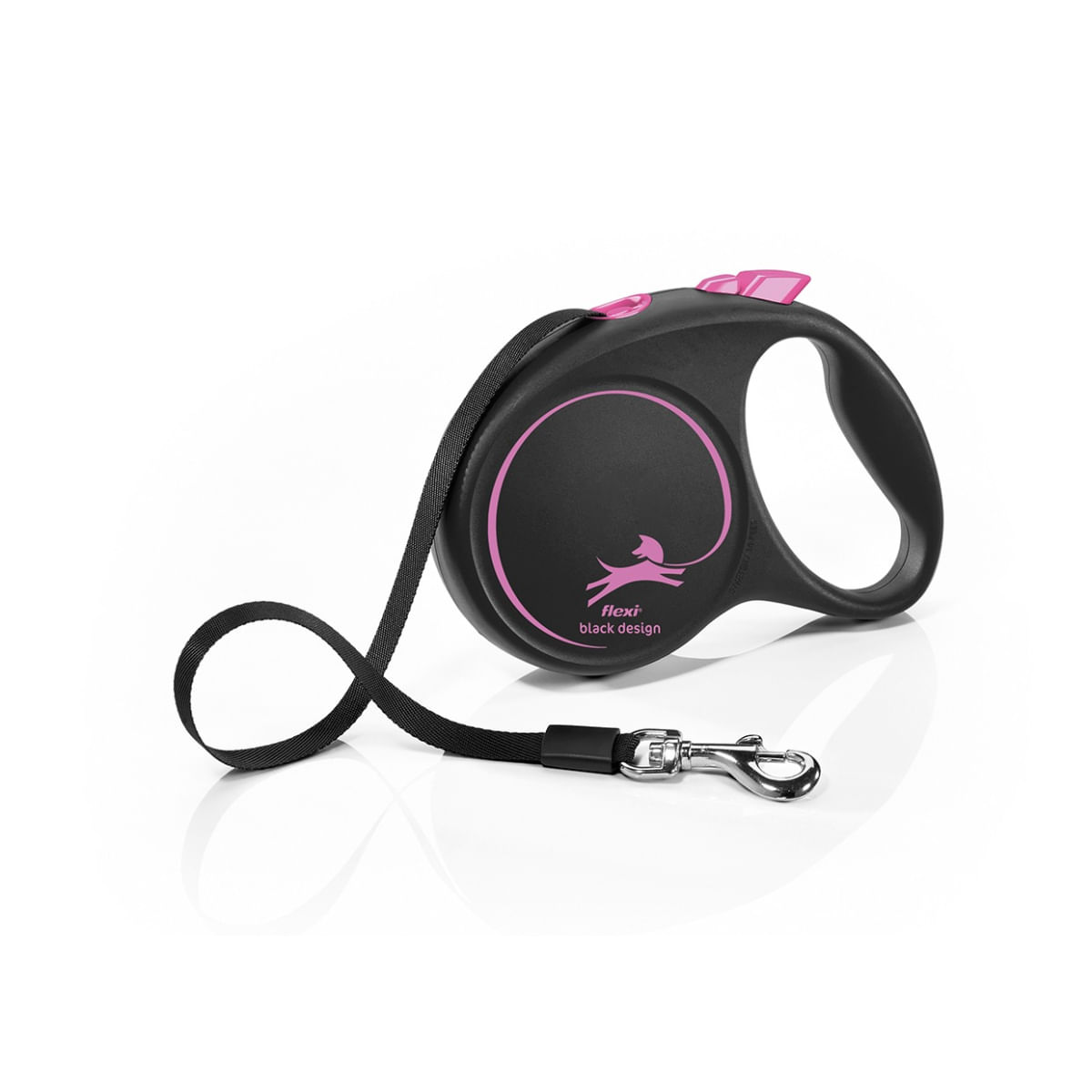 FLEXI Black Design, lesă bandă retractabilă câini, nylon, roz, M(25kg, 5m) - poza 2