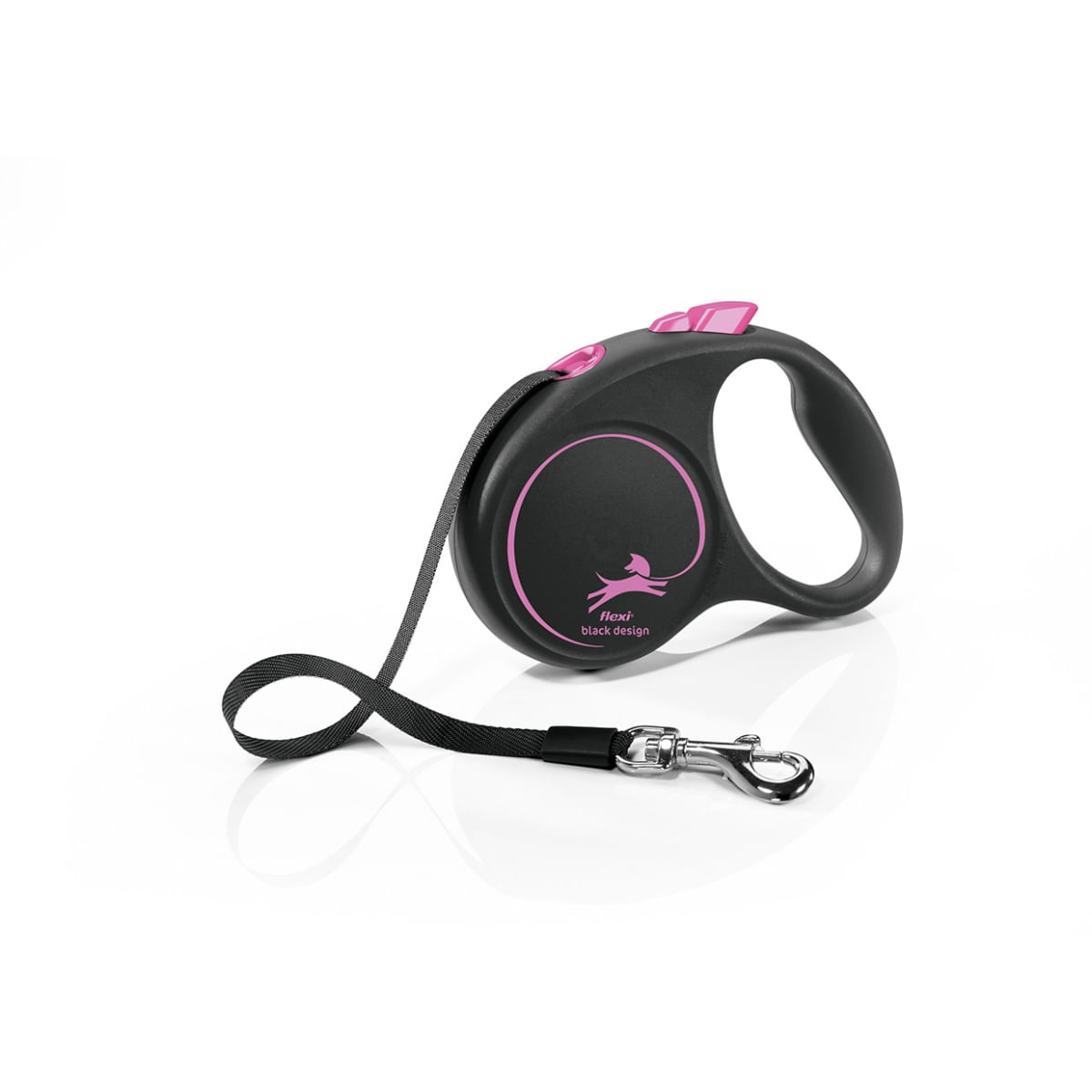 FLEXI Black Design, lesă bandă retractabilă câini, nylon, roz, S(15kg, 5m) - poza 1
