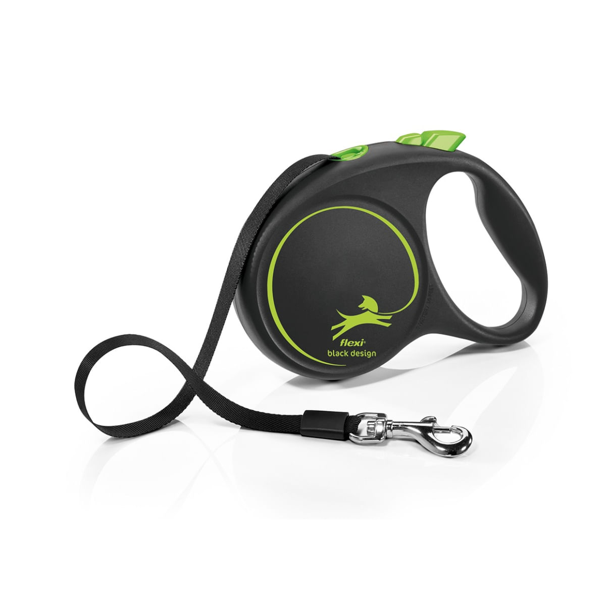 FLEXI Black Design, lesă bandă retractabilă câini, nylon, verde, L(50kg, 5m) - poza 1