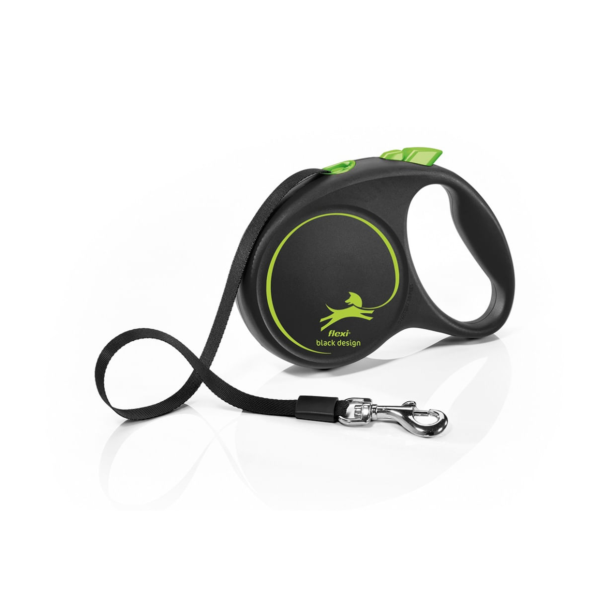 FLEXI Black Design, lesă bandă retractabilă câini, nylon, verde, M(25kg, 5m) - poza 1