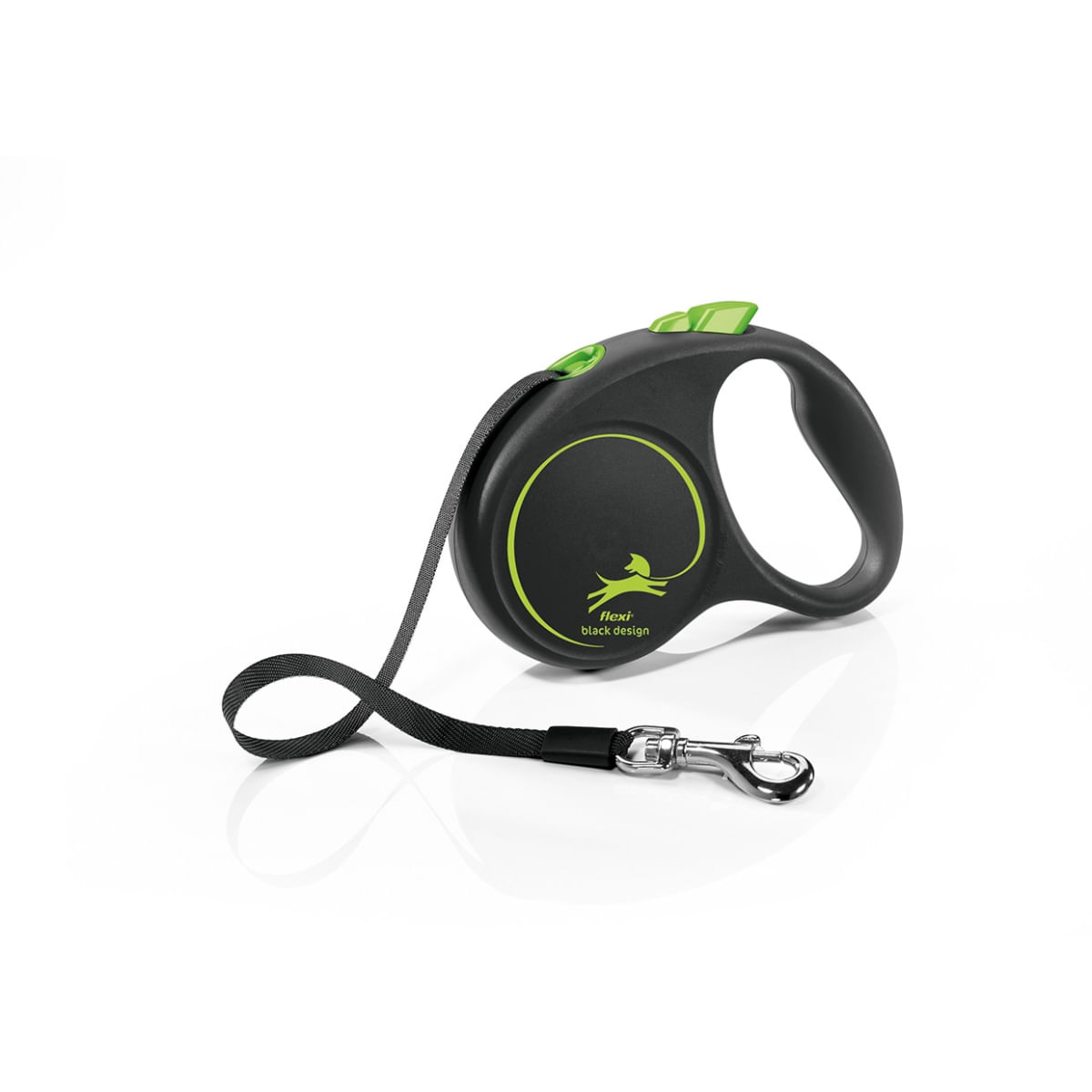 FLEXI Black Design, lesă bandă retractabilă câini, nylon, verde, S(15kg, 5m) - poza 1