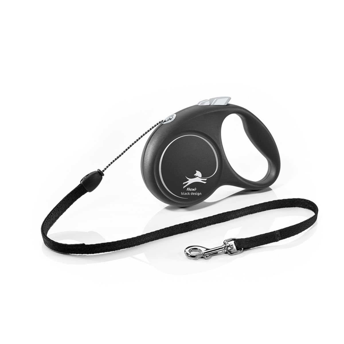 FLEXI Black Design, lesă șnur retractabilă câini, poliester, argintiu, S(12kg, 5m) - poza 1