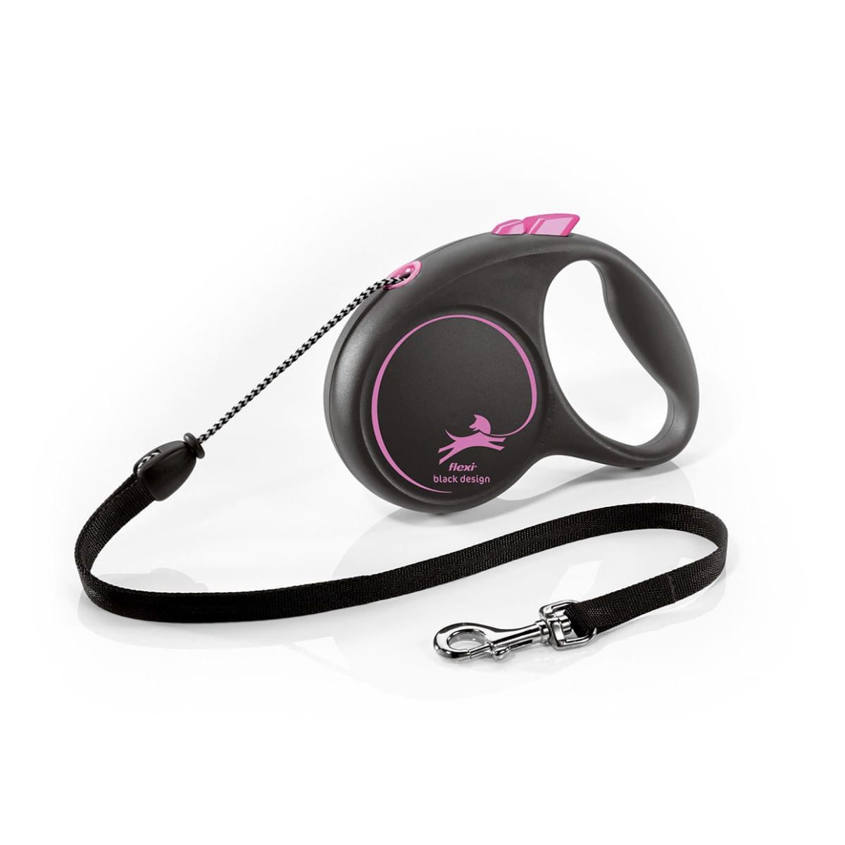 FLEXI Black Design, lesă șnur retractabilă câini, poliester, roz, M(20kg, 5m) - poza 2