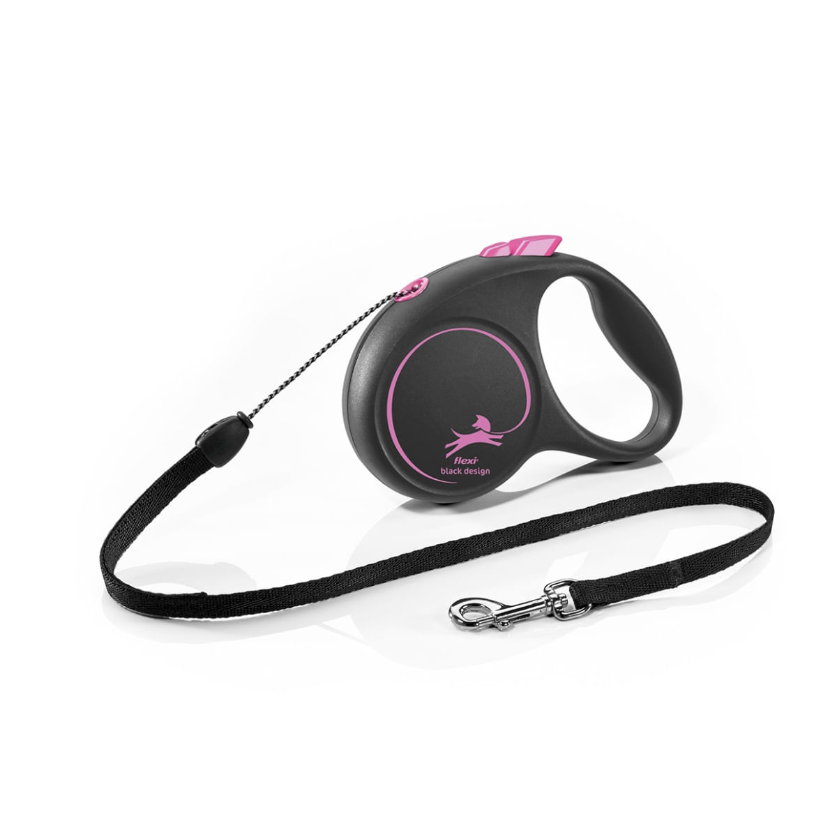 FLEXI Black Design, lesă șnur retractabilă câini, poliester, roz, S(12kg, 5m) - poza 1