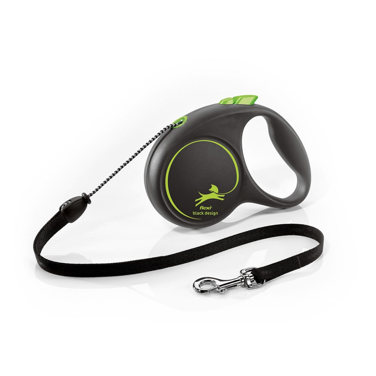 FLEXI Black Design, lesă șnur retractabilă câini, poliester, verde, M(20kg, 5m) - poza 1