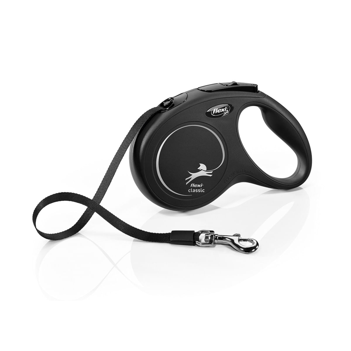 FLEXI Classic, lesă bandă retractabilă câini, nylon, negru, M(25kg, 5m) - poza 1
