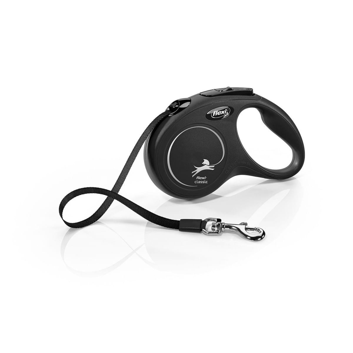 FLEXI Classic, lesă bandă retractabilă câini, nylon, negru, S(15kg, 5m) - poza 2