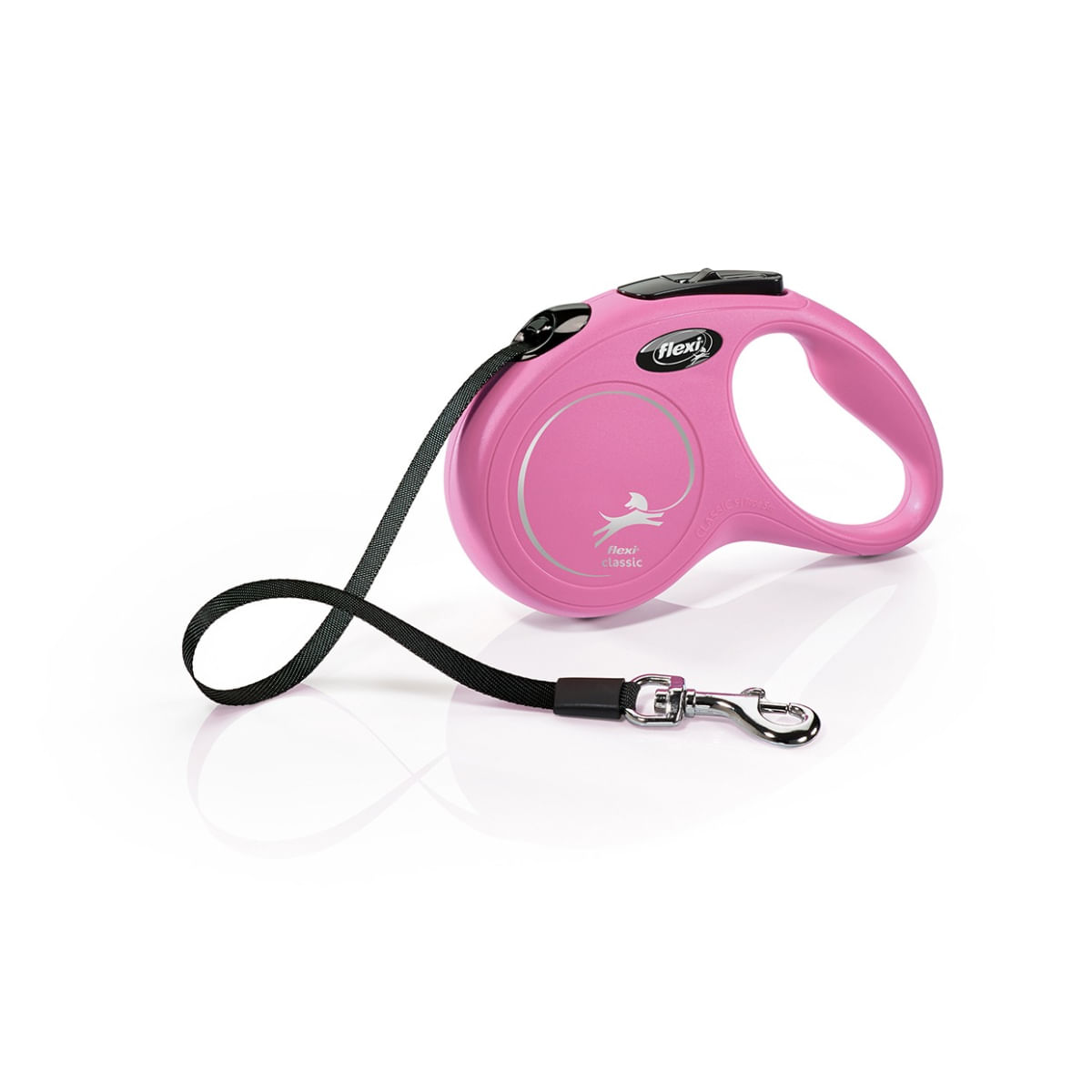 FLEXI Classic, lesă bandă retractabilă câini, nylon, roz, S(15kg, 5m) - poza 1