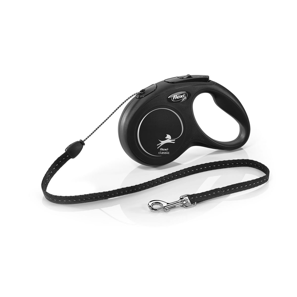 FLEXI Classic, lesă șnur retractabilă câini, reflectorizant, poliester, negru, S(12kg, 5m) - poza 1