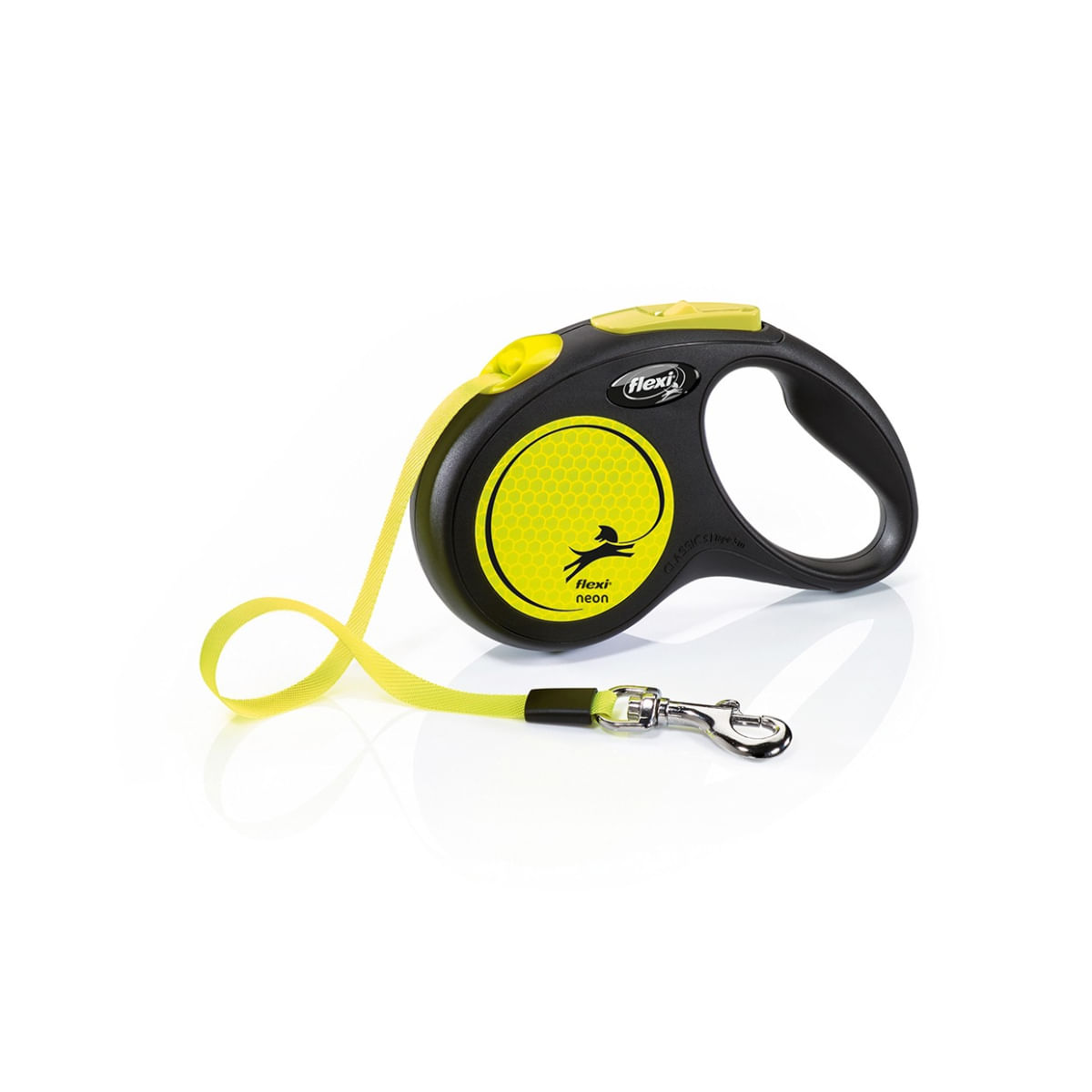 FLEXI Neon, lesă bandă retractabilă câini, reflectorizant, nylon, neon, S(15kg, 5m) - poza 1