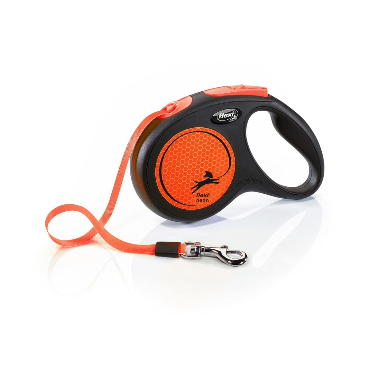 FLEXI Neon, lesă bandă retractabilă câini, reflectorizant, nylon, portocaliu, M(25kg, 5m) - poza 1
