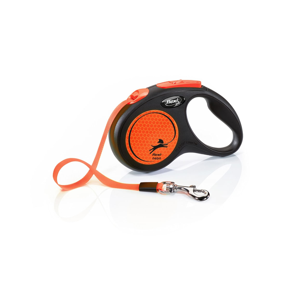 FLEXI Neon, lesă bandă retractabilă câini, reflectorizant, nylon, portocaliu, S(15kg, 5m) - poza 2