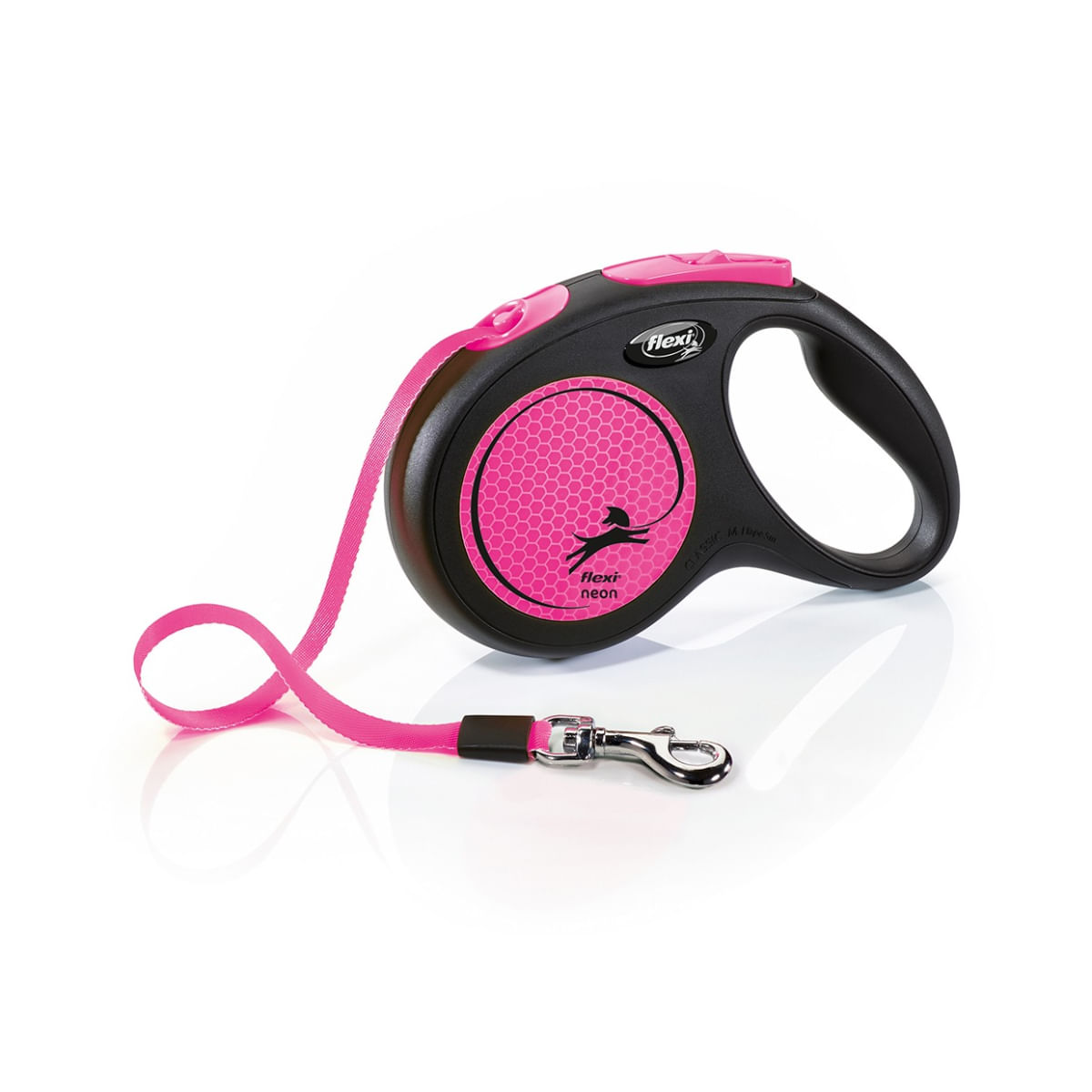 FLEXI Neon, lesă bandă retractabilă câini, reflectorizant, nylon, roz, M(25kg, 5m) - poza 1