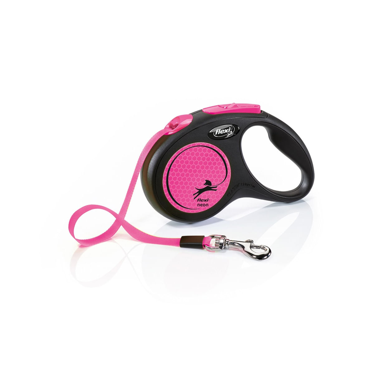 FLEXI Neon, lesă bandă retractabilă câini, reflectorizant, nylon, roz, S(15kg, 5m) - poza 2